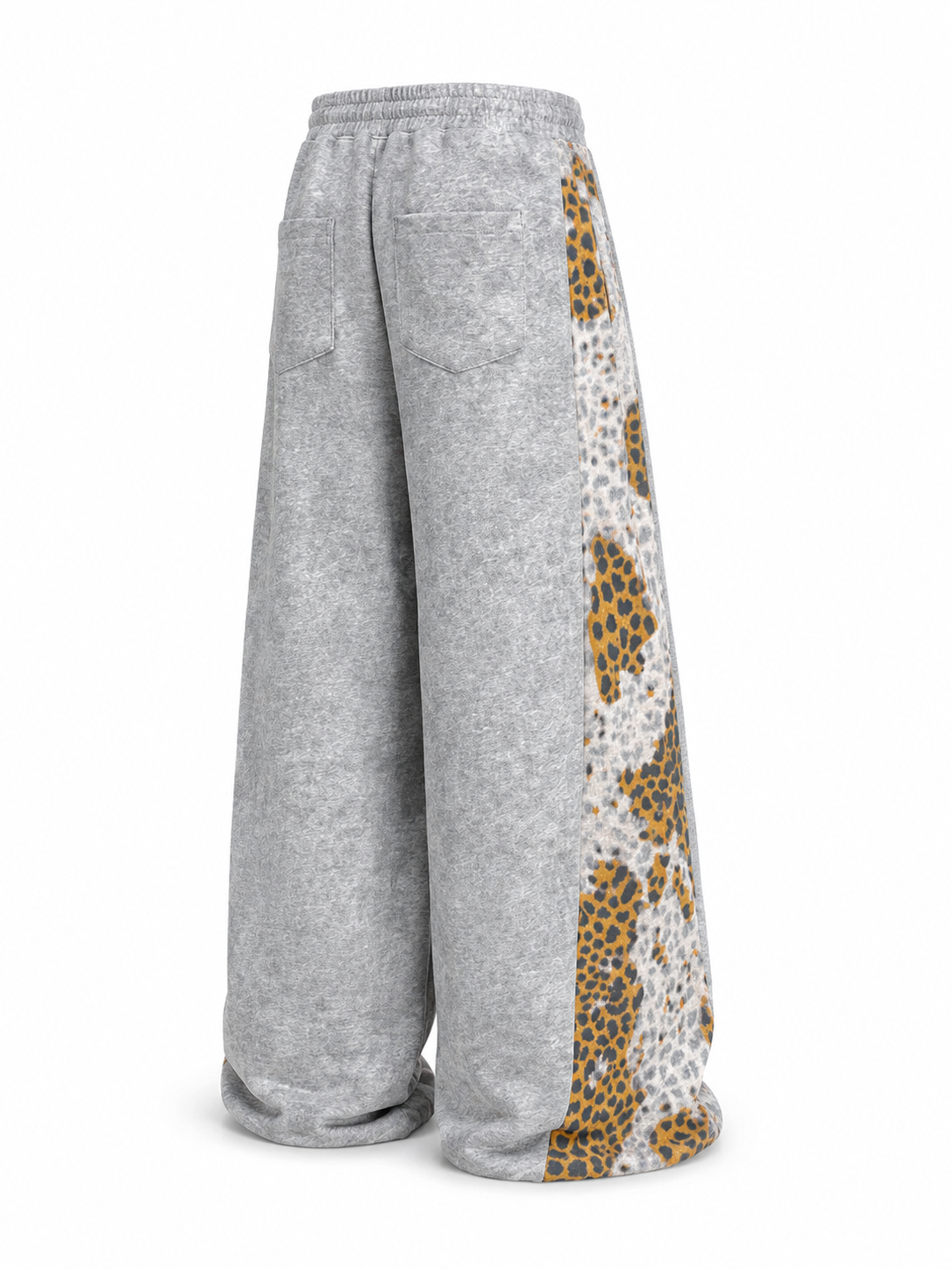 Gray leopard-panel sweatpants back view
