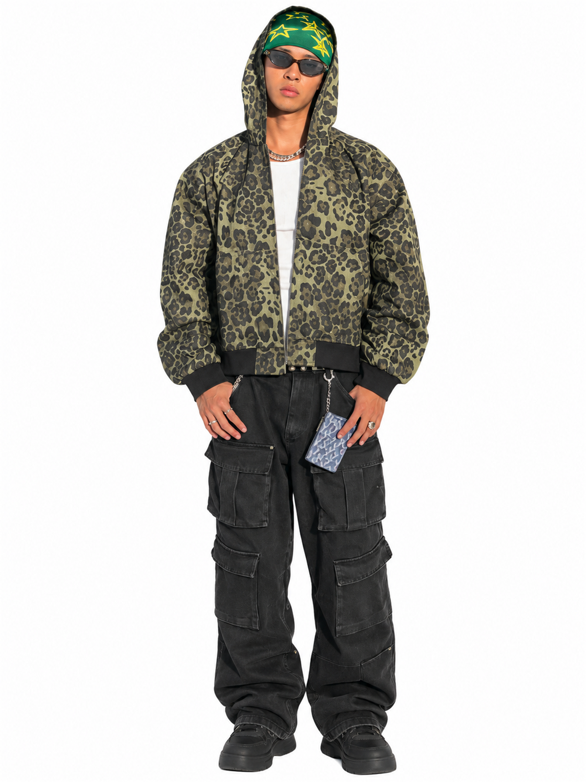 Leopard Print Denim Bomber Jacket product image