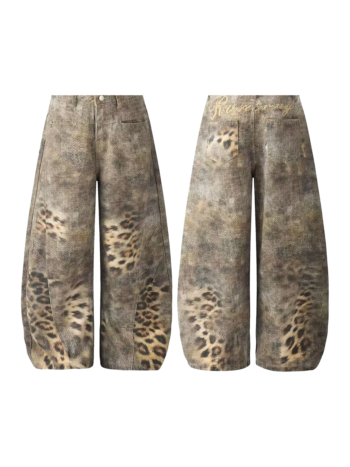 Leopard Brown leopard print wide-leg jeans view 5