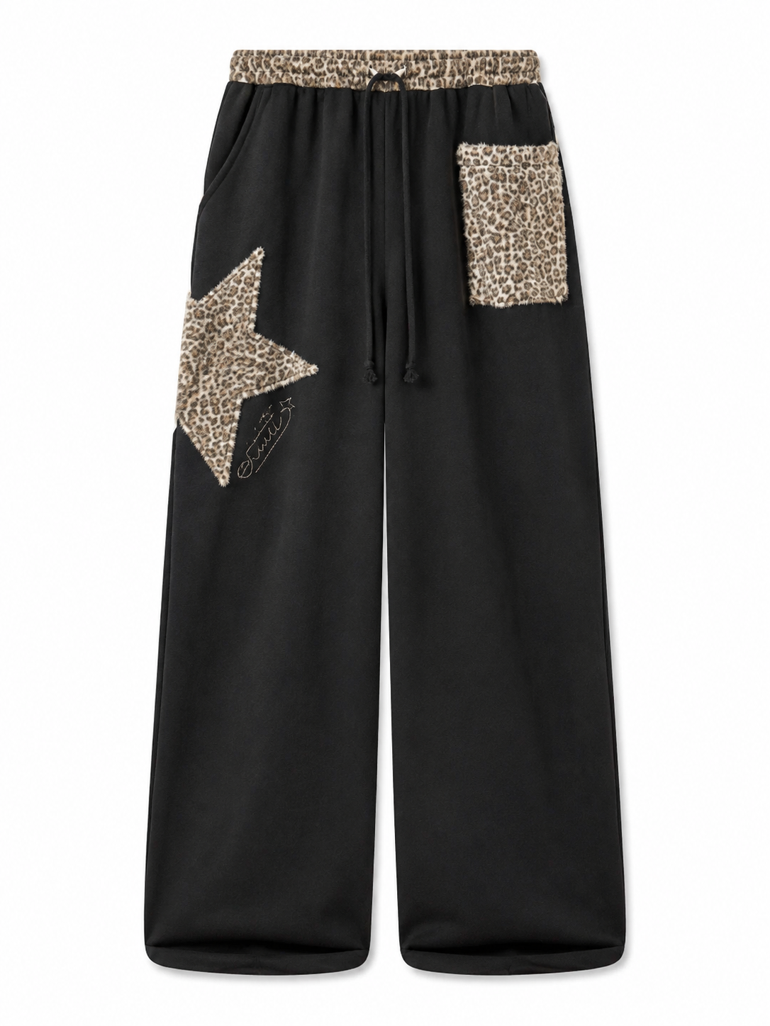 Black leopard trim sweatpants back view