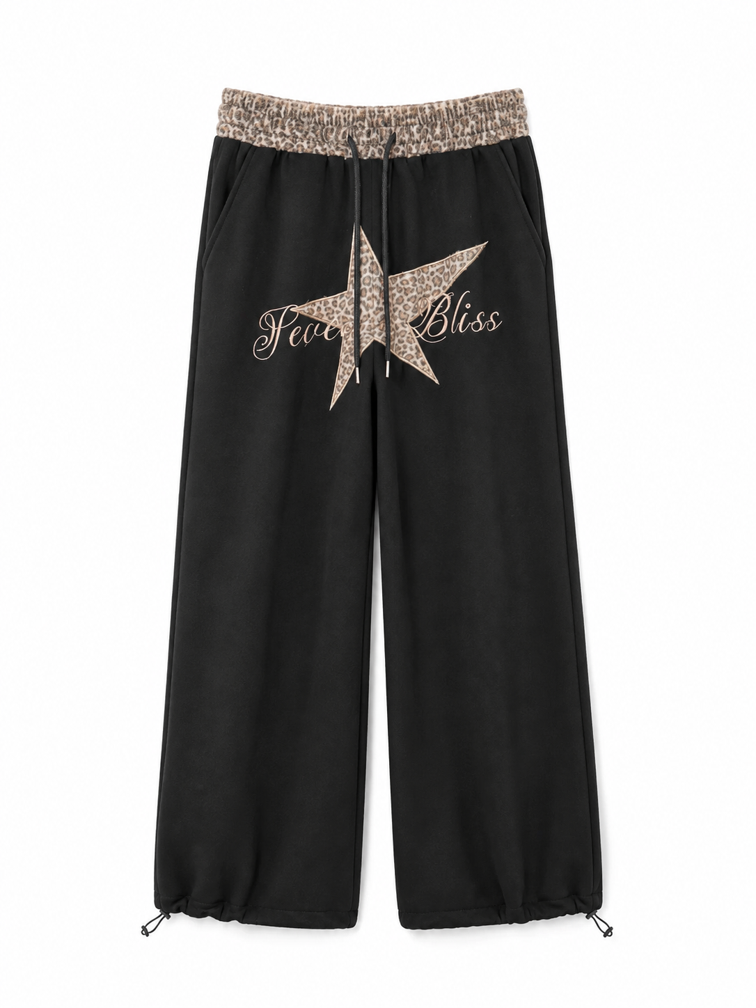 Black leopard star sweatpants alternate front view