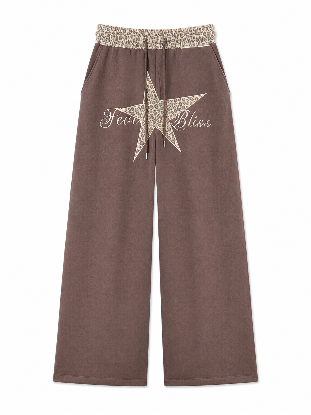 Mocha leopard star wide-leg sweatpants front view