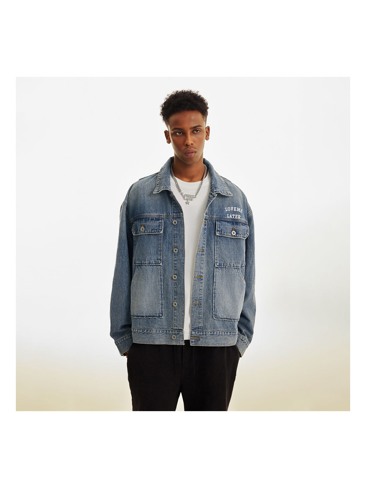 Multi-Pocket Washed Denim Jacket product image