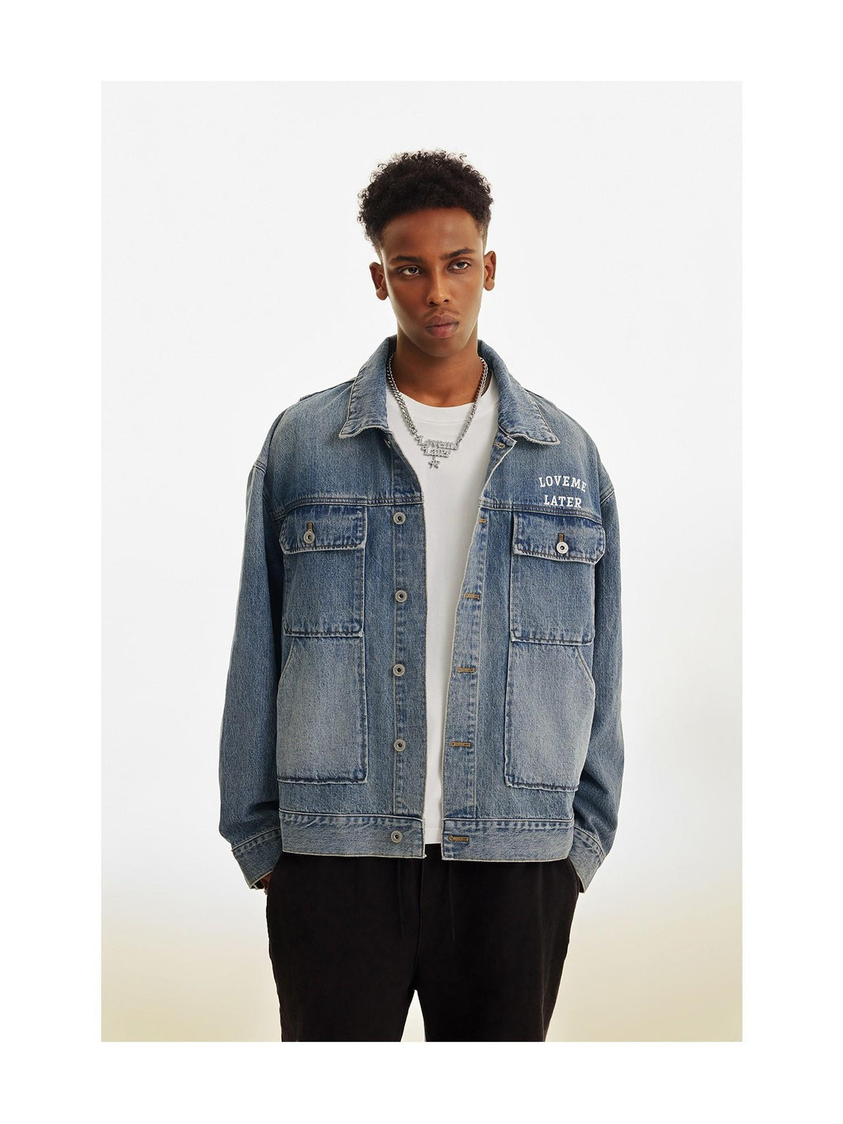 Multi-Pocket Washed Denim Jacket product image