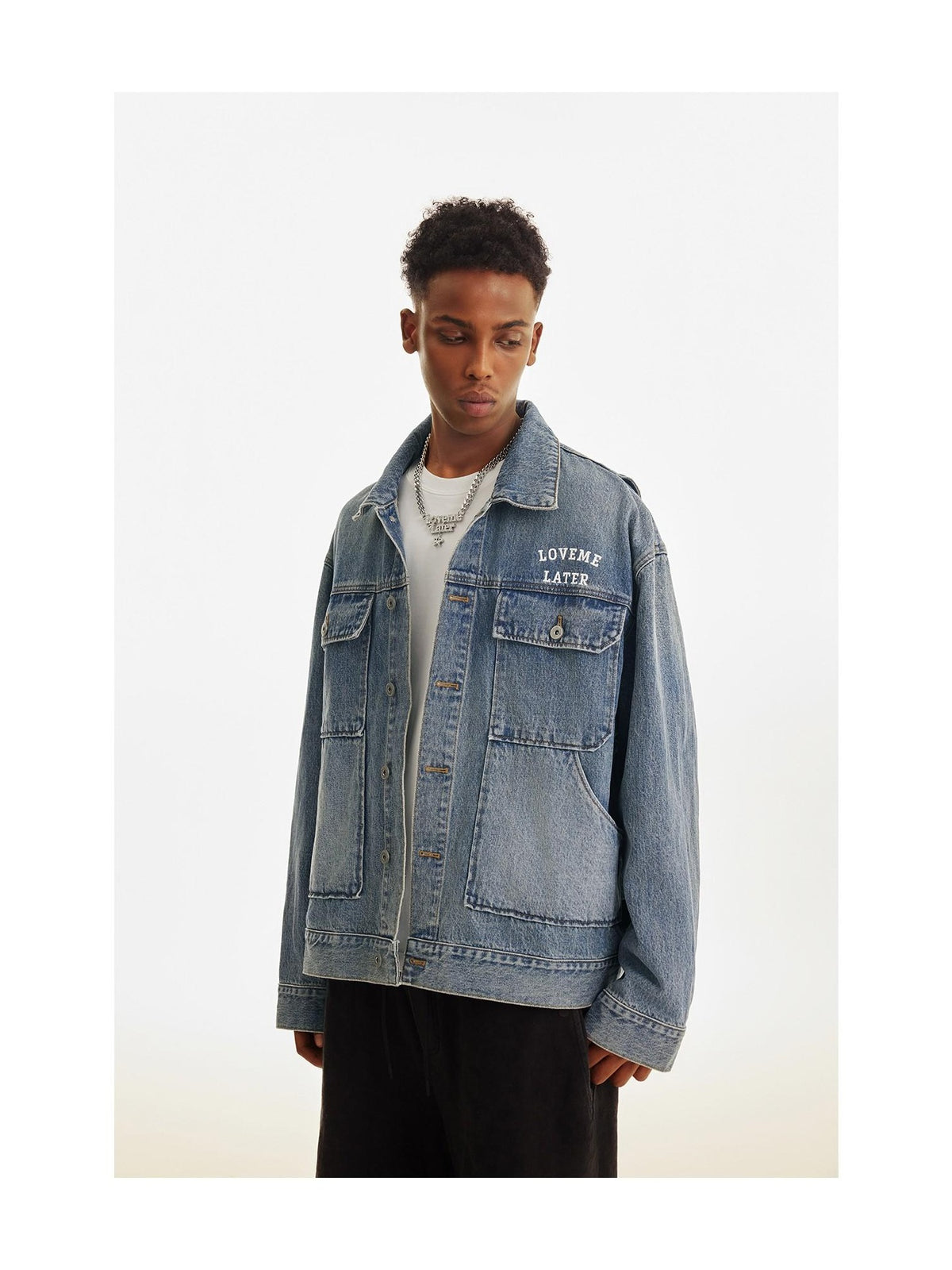 Multi-Pocket Washed Denim Jacket product image