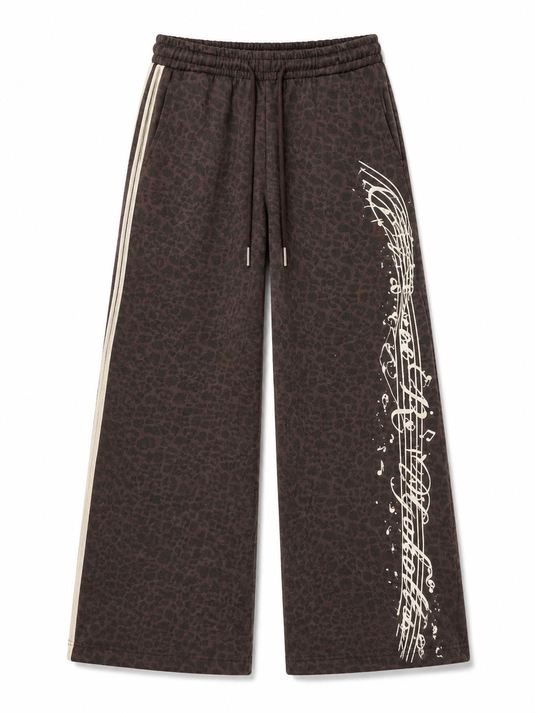 Dark brown leopard stripe sweatpants front view