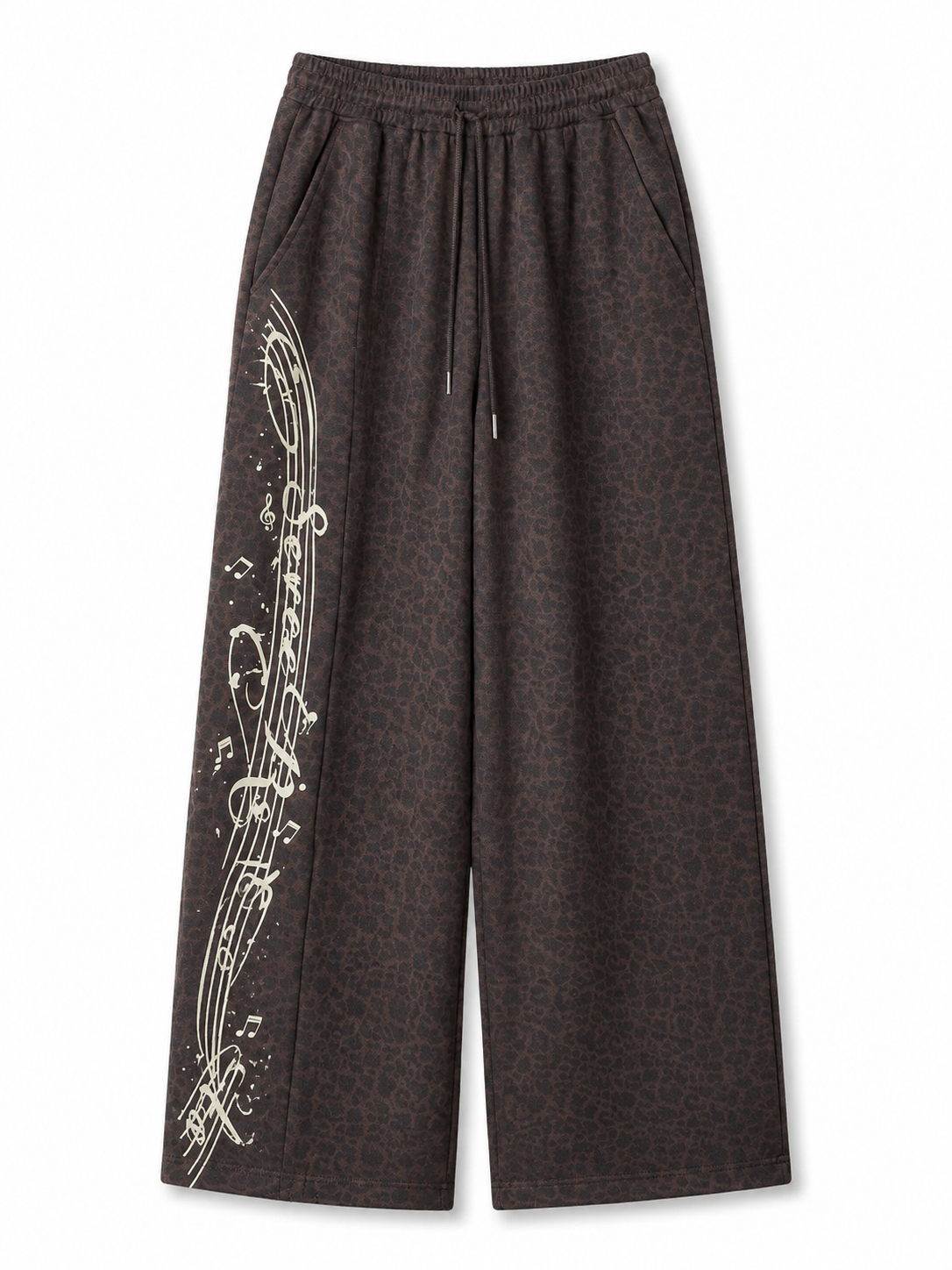Dark brown leopard wide-leg sweatpants full view