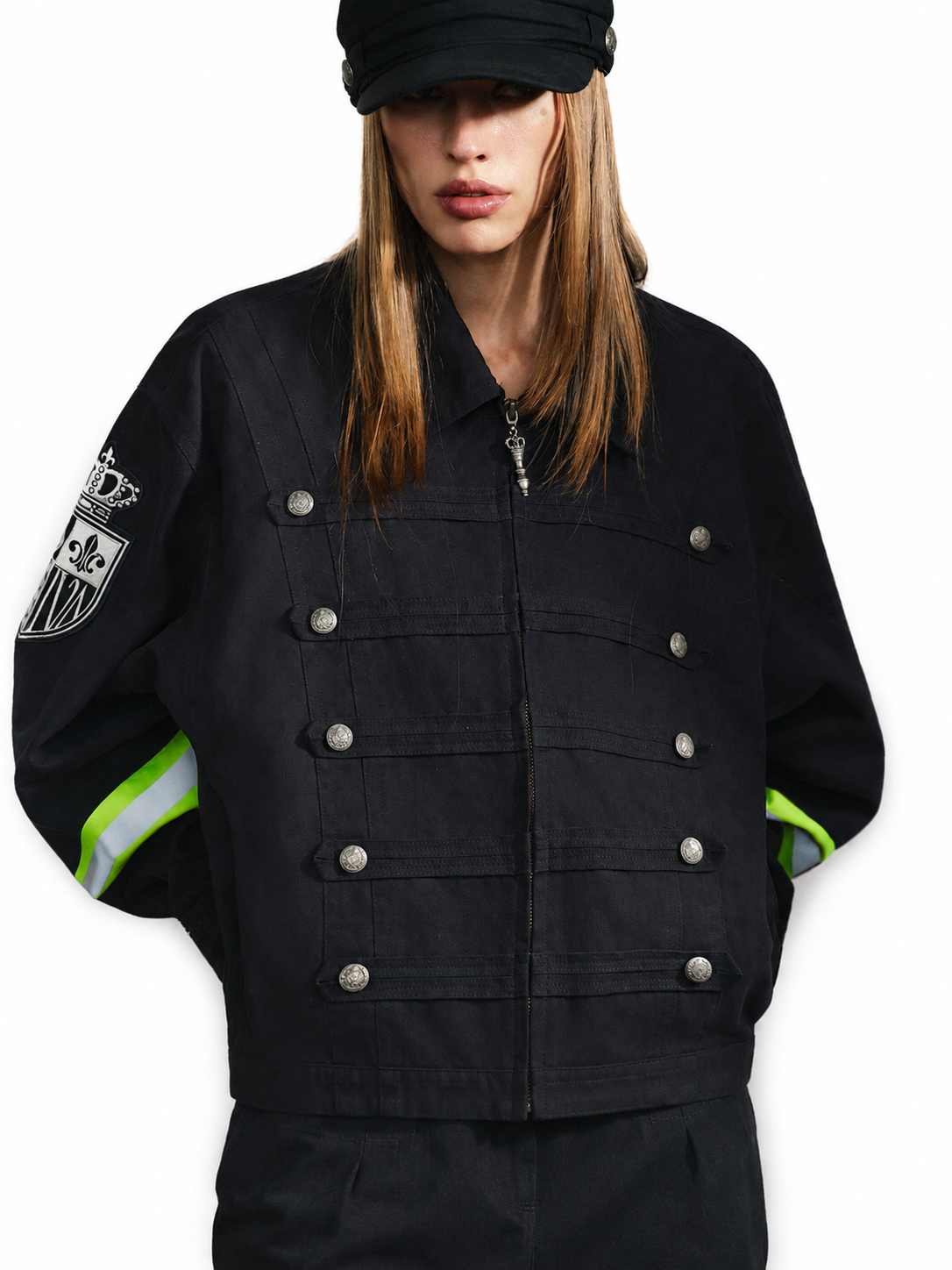 Ace Jolun navy Napoleon patch twill jacket front detail