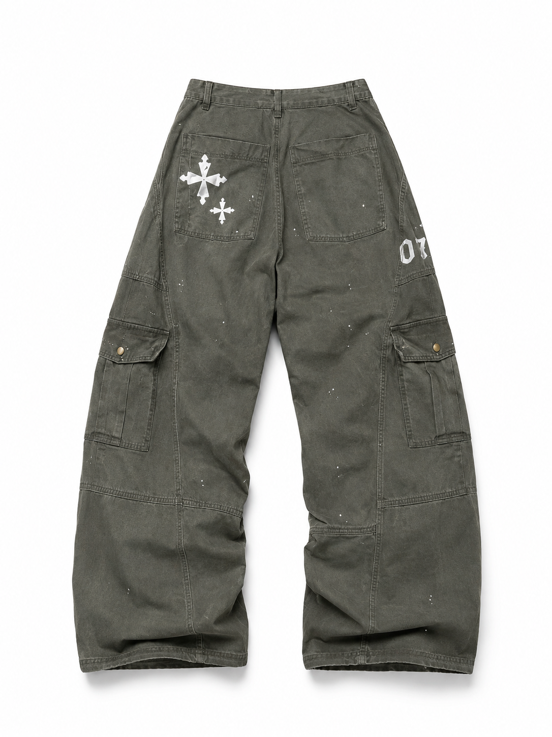 Olive gray graphic cargo pants back view