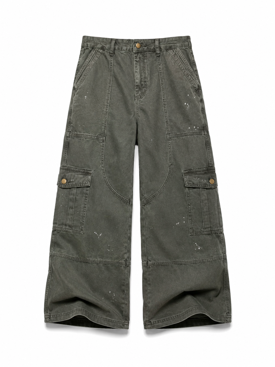 Olive gray deconstructed cargo pants front view