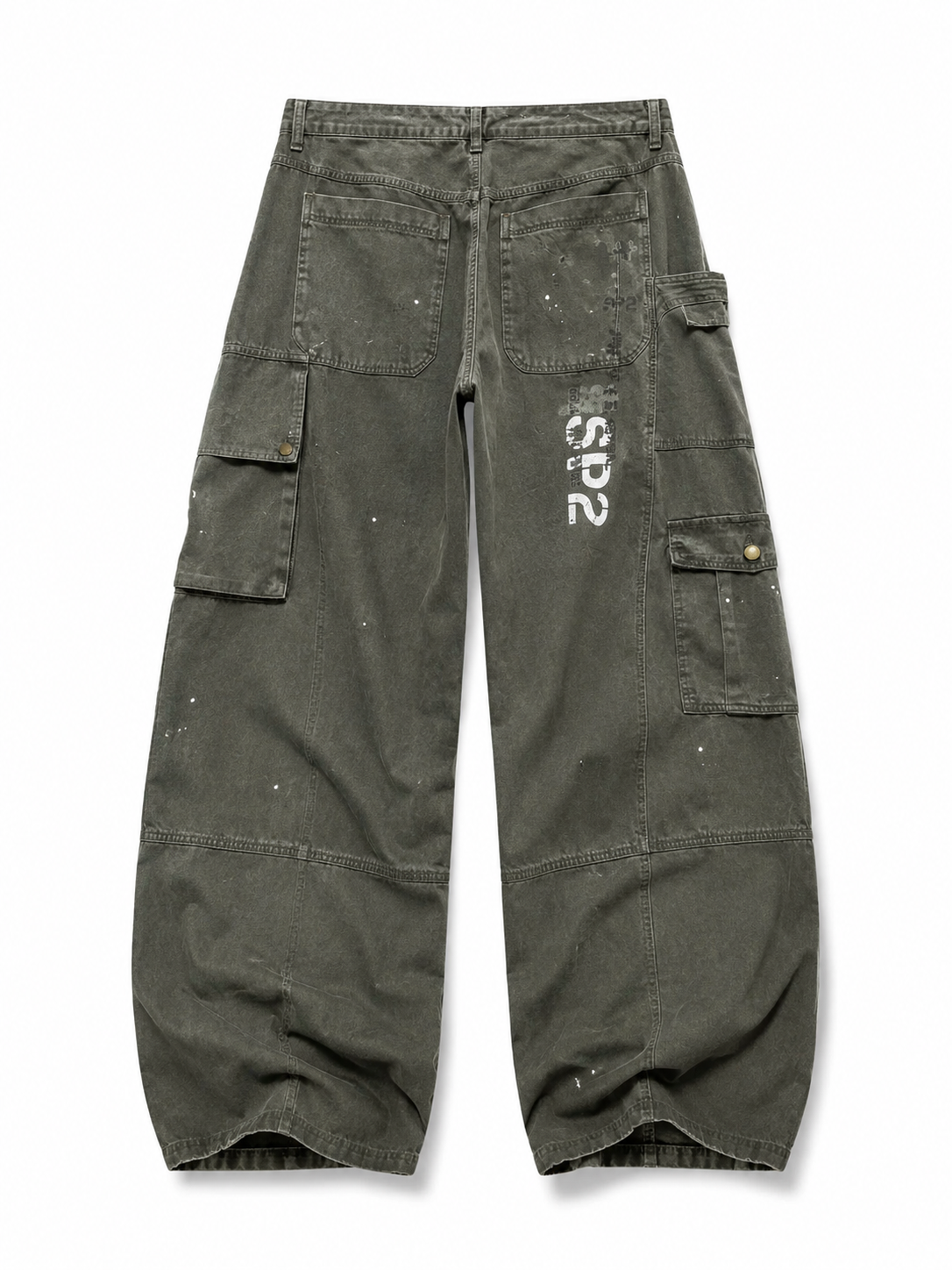 Olive gray graphic cargo pants rear angle