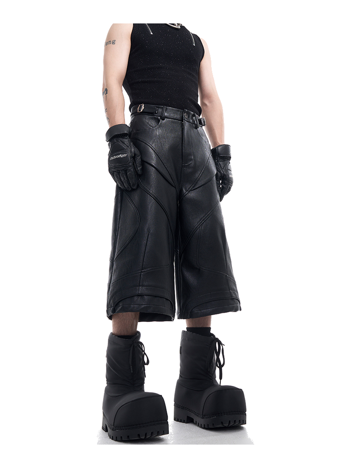 Paneled Faux-Leather Longline Shorts product view 2
