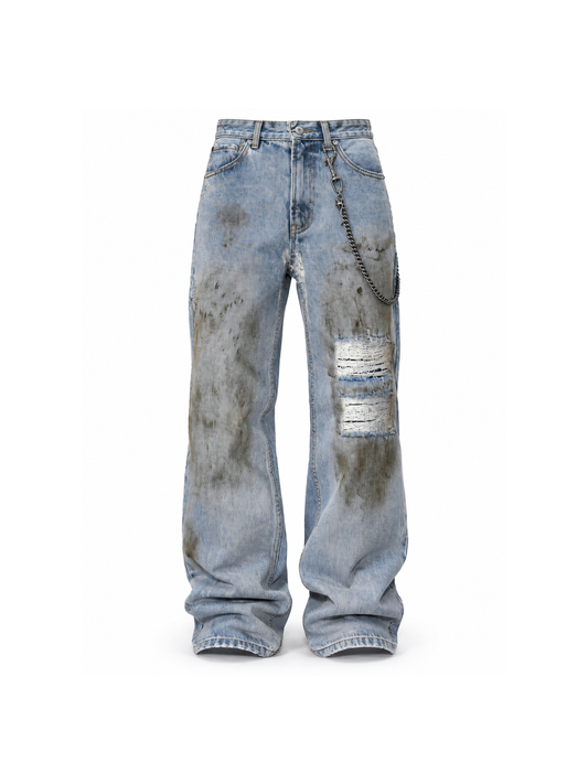 Patchwork Distressed Wide-Leg Jeans product image
