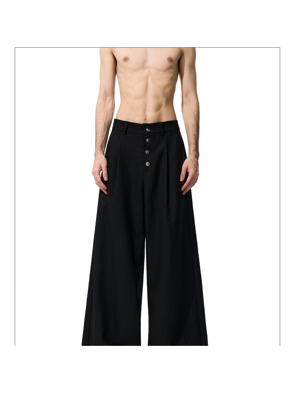 Pinstripe Button Wide-Leg Trousers product view 1