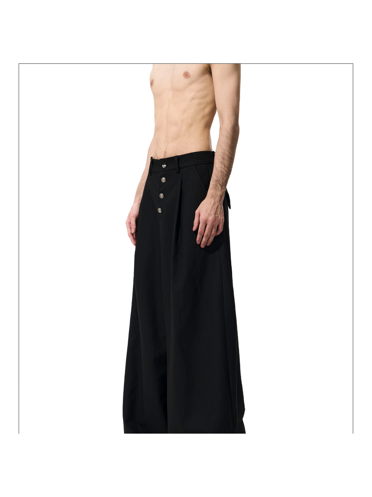 Pinstripe Button Wide-Leg Trousers product view 2