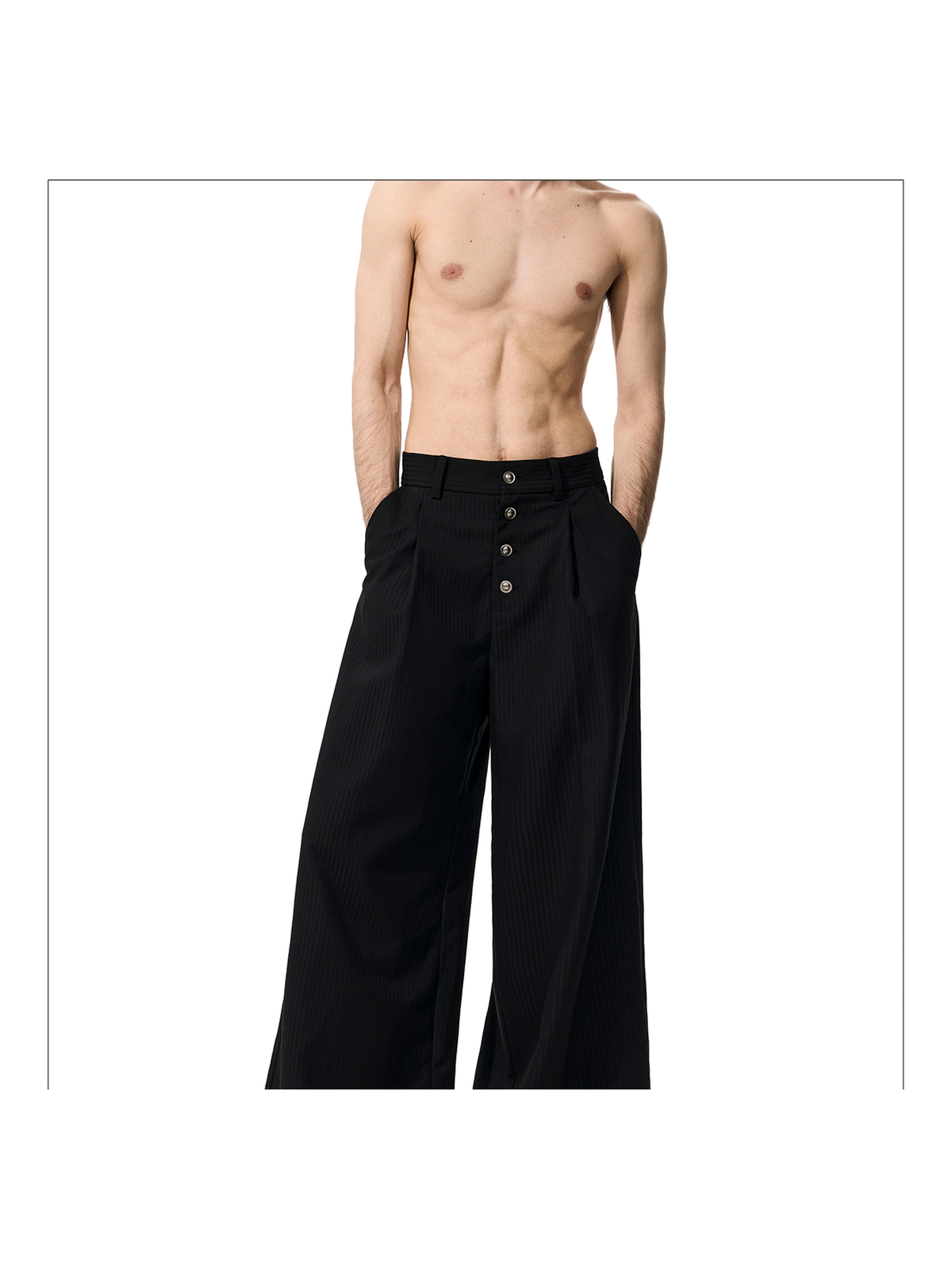 Pinstripe Button Wide-Leg Trousers product view 3