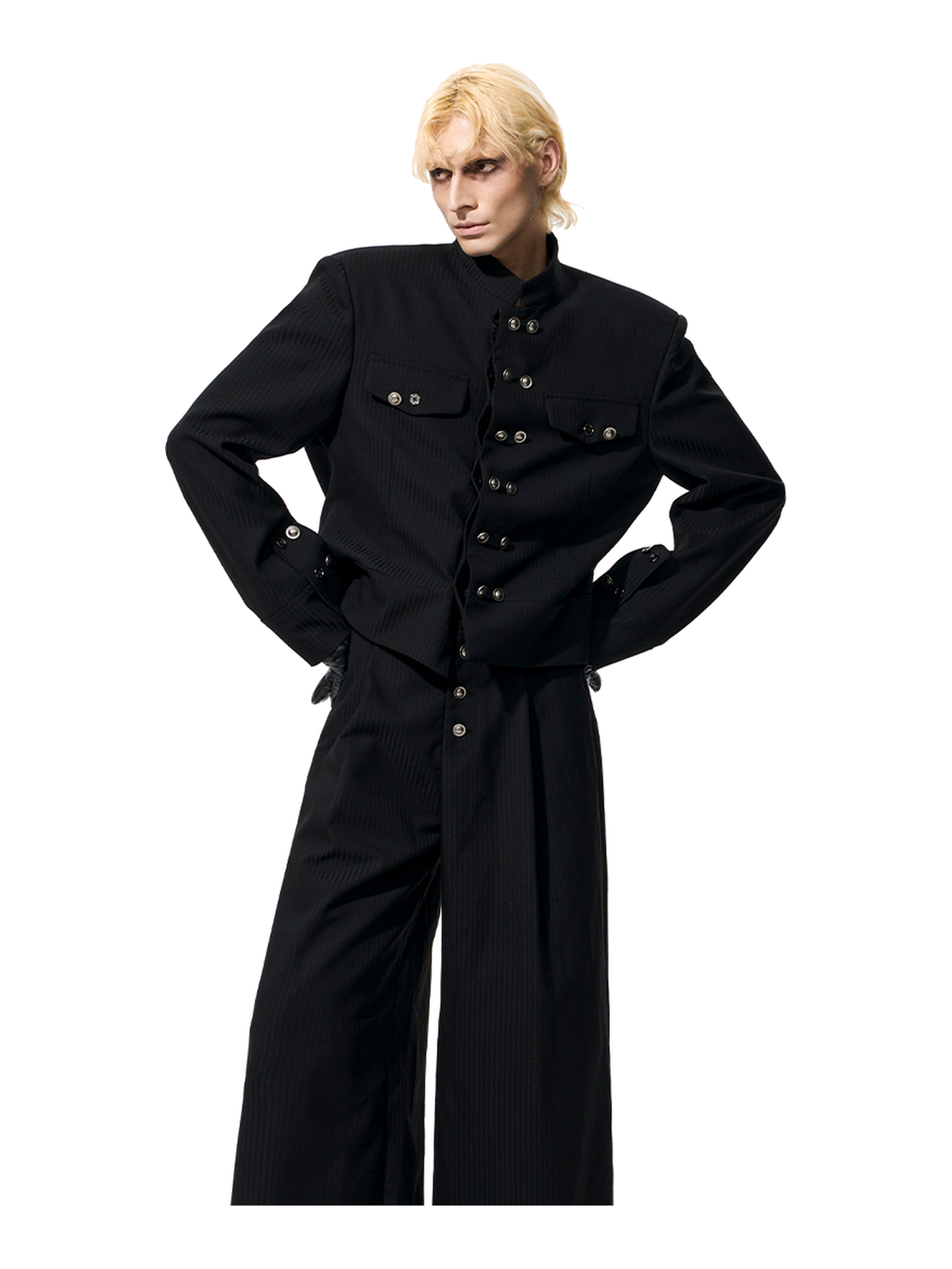 Pinstripe Button Wide-Leg Trousers product view 5