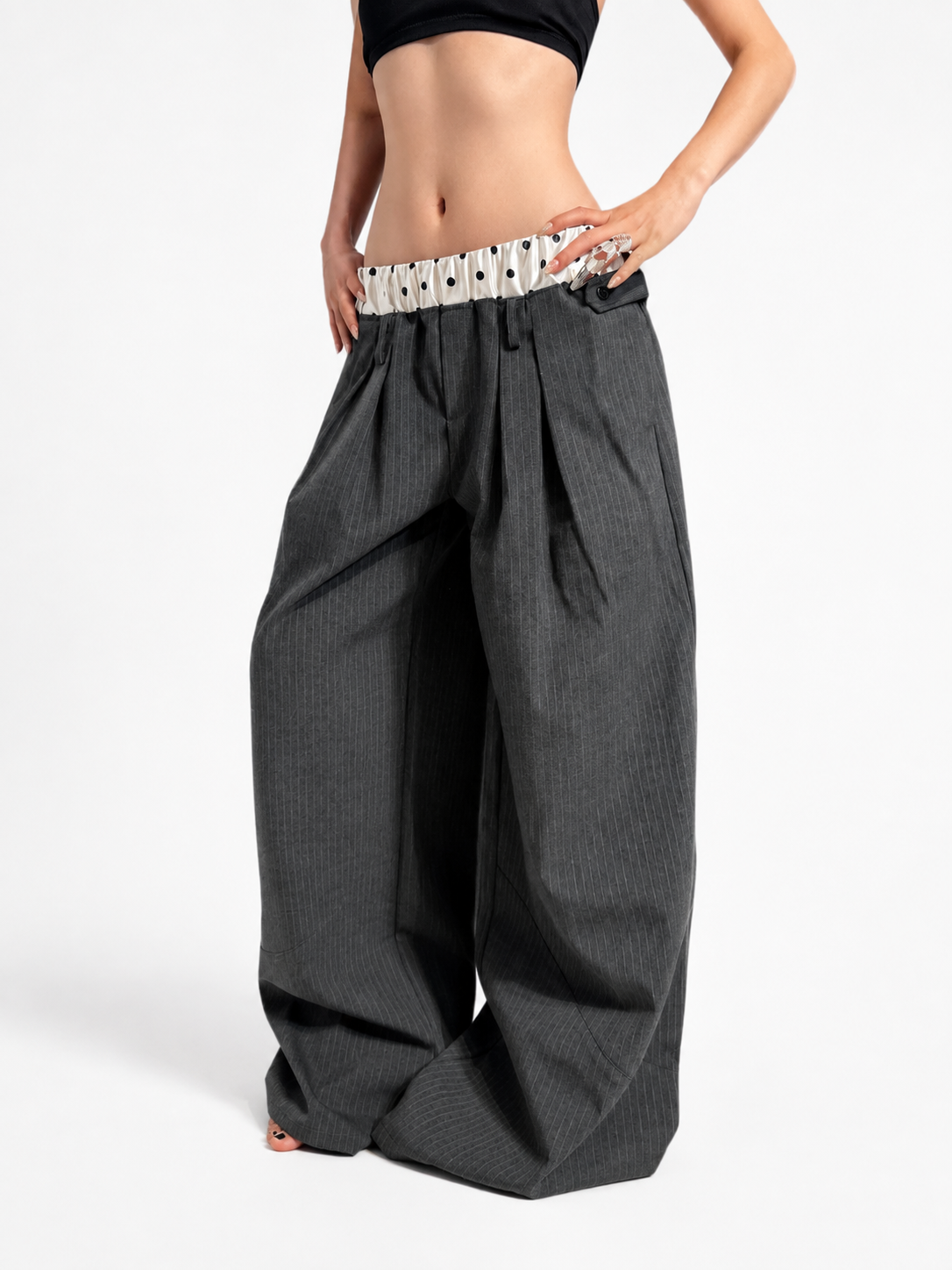 Pinstripe wide-leg pants three-quarter view