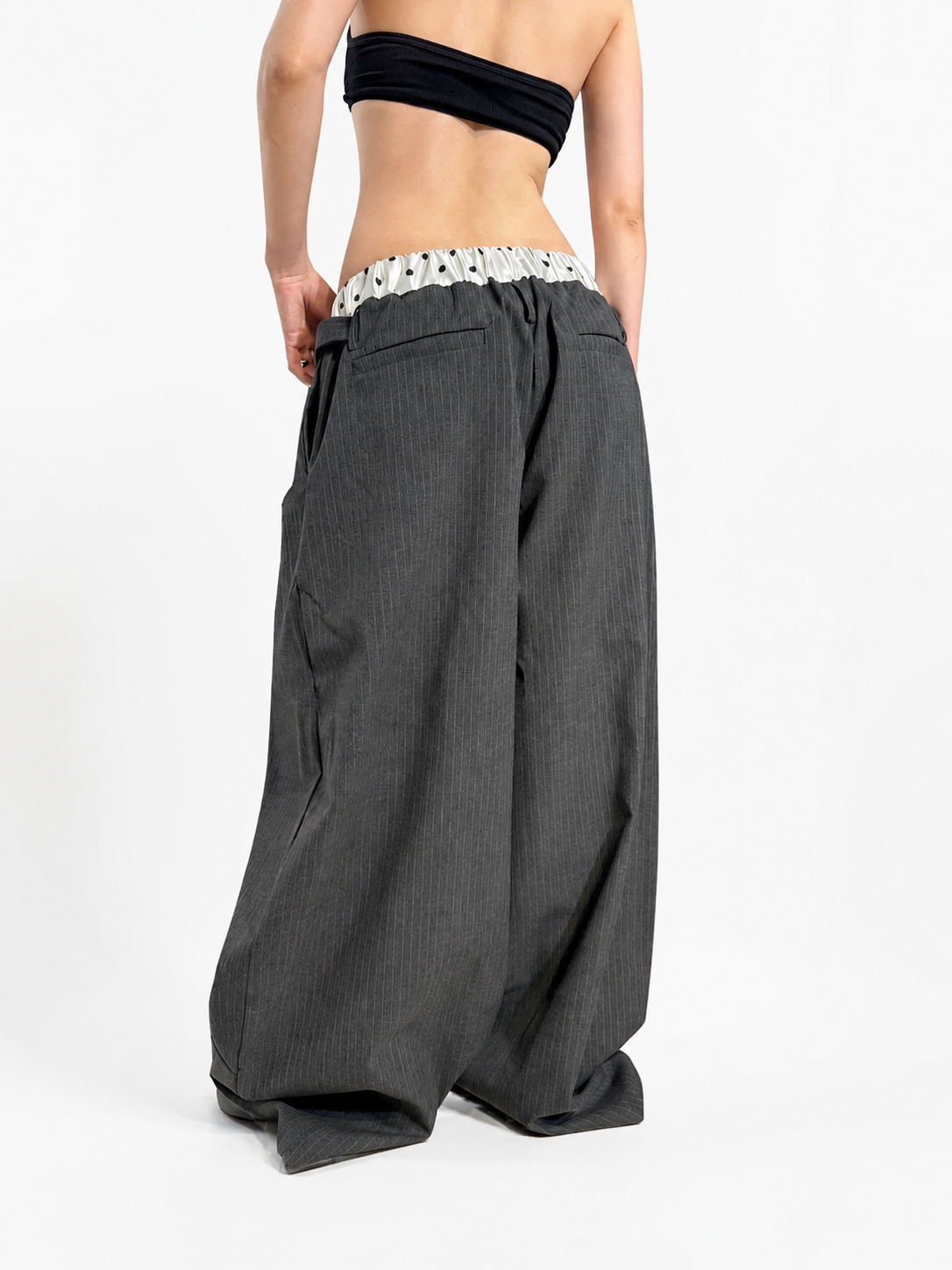 Charcoal gray wide-leg pants back view