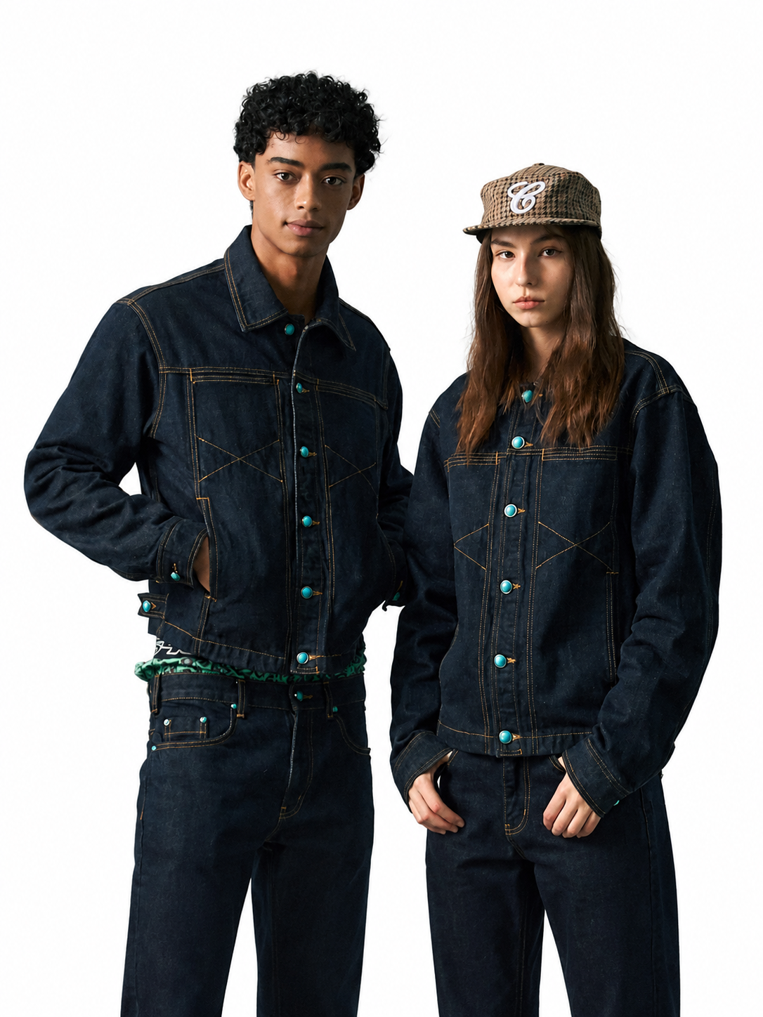 Ace Jolun raw indigo denim jacket unisex front view