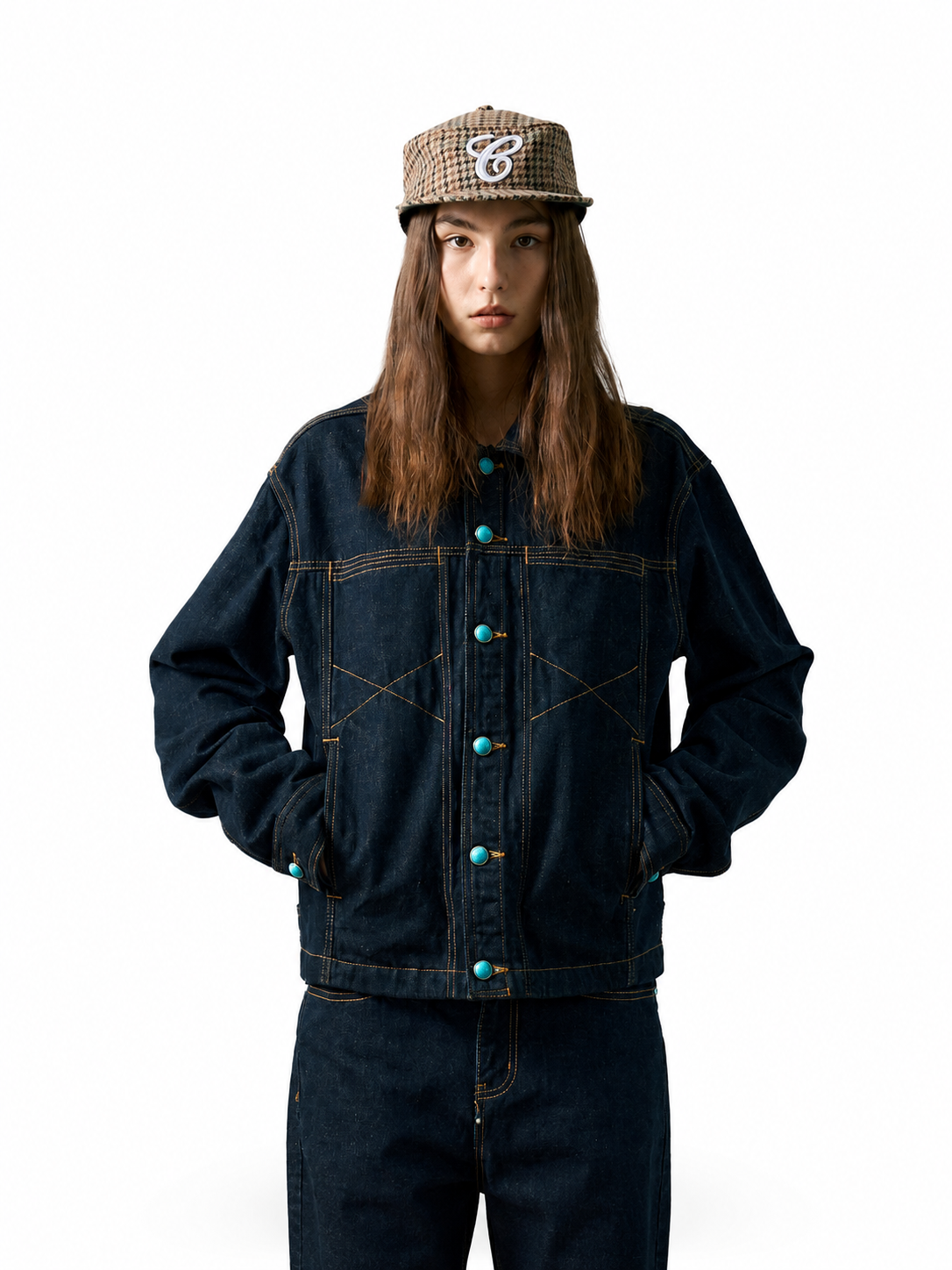 Ace Jolun raw indigo denim jacket womens front view