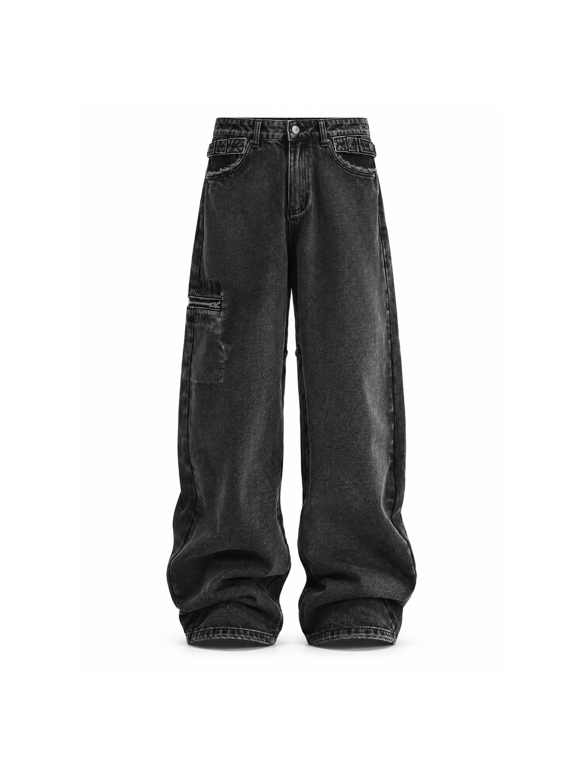 Raw-Edge Washed Wide-Leg Jeans product image