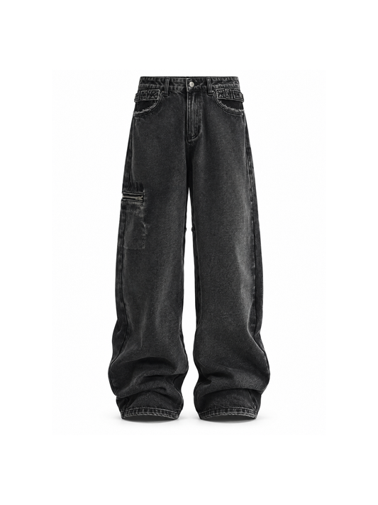 Raw-Edge Washed Wide-Leg Jeans product image