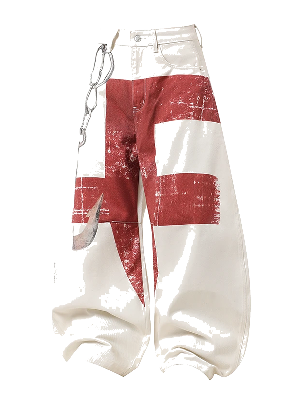 Ivory red graffiti white wide-leg jeans view 1
