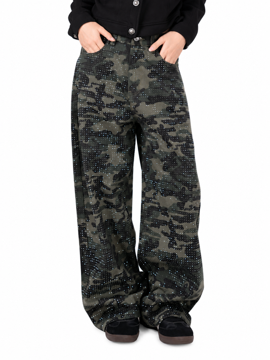 Rhinestone Camo Straight-Leg Jeans product image