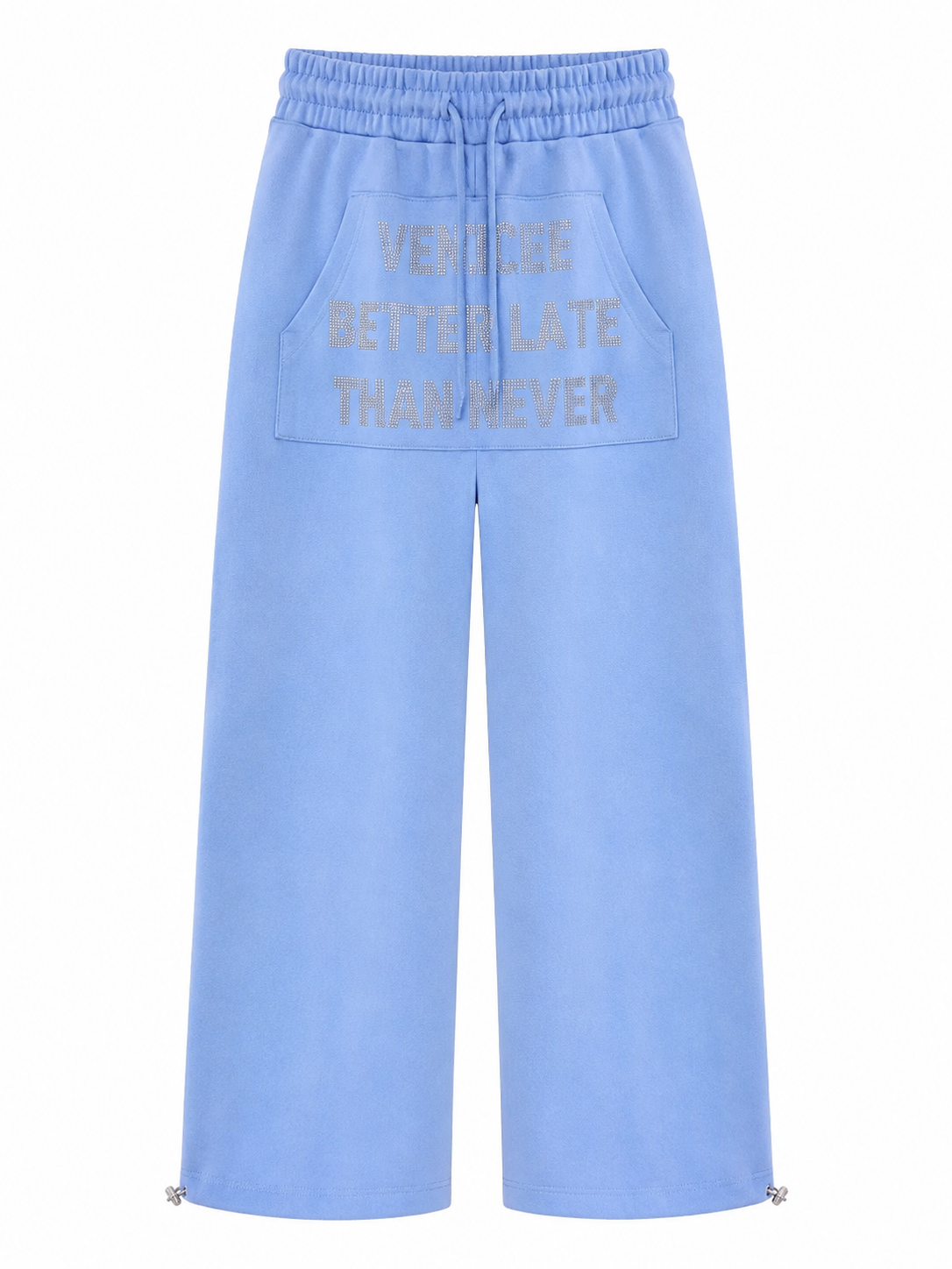 Blue ultra-wide-leg sweatpants straight front view