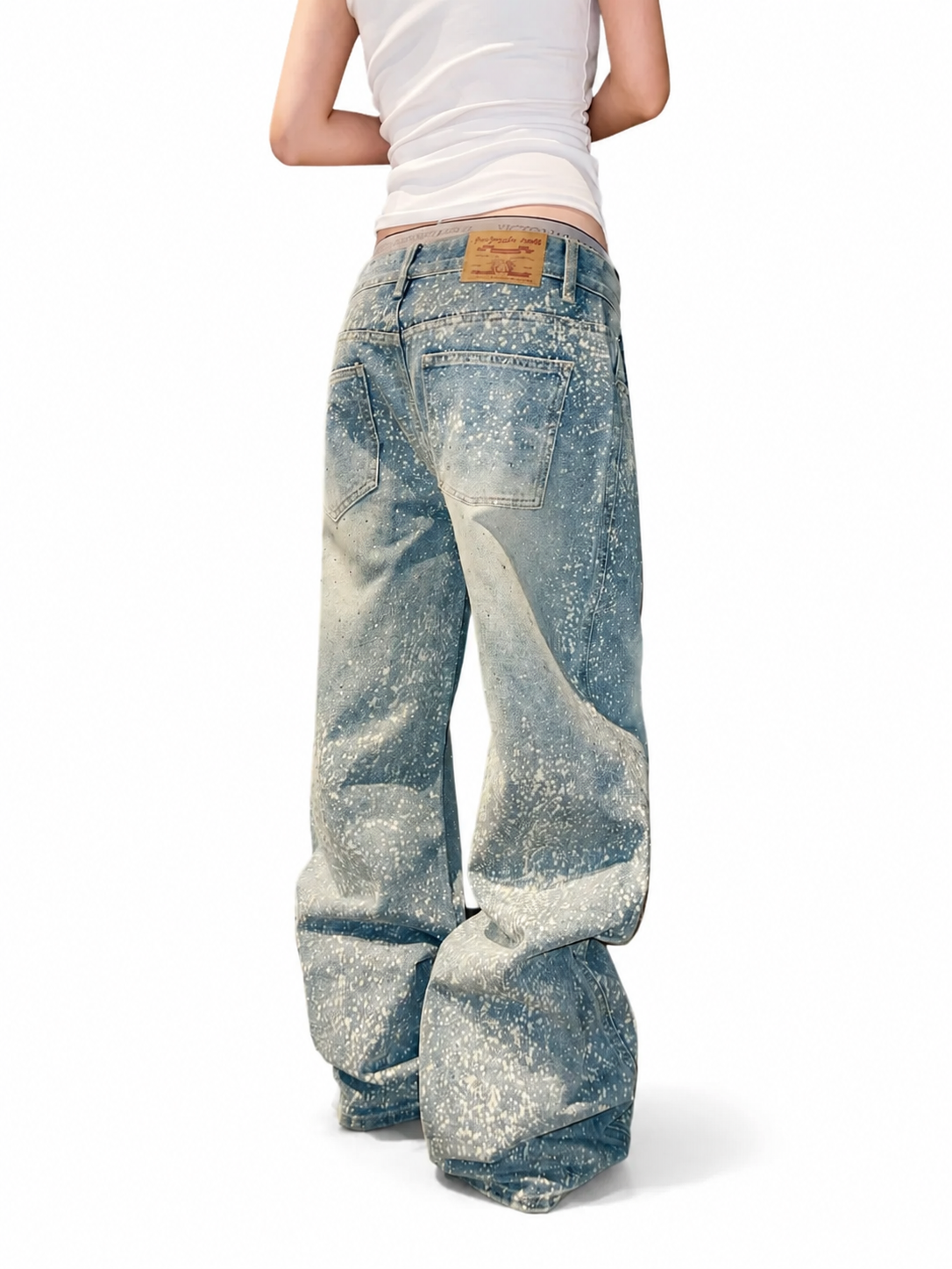 Light blue rhinestone spray jeans back view