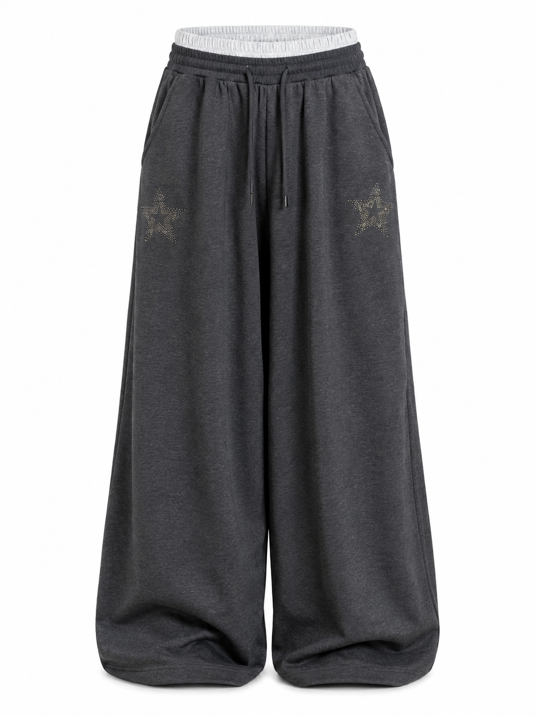 Charcoal rhinestone star sweatpants side view