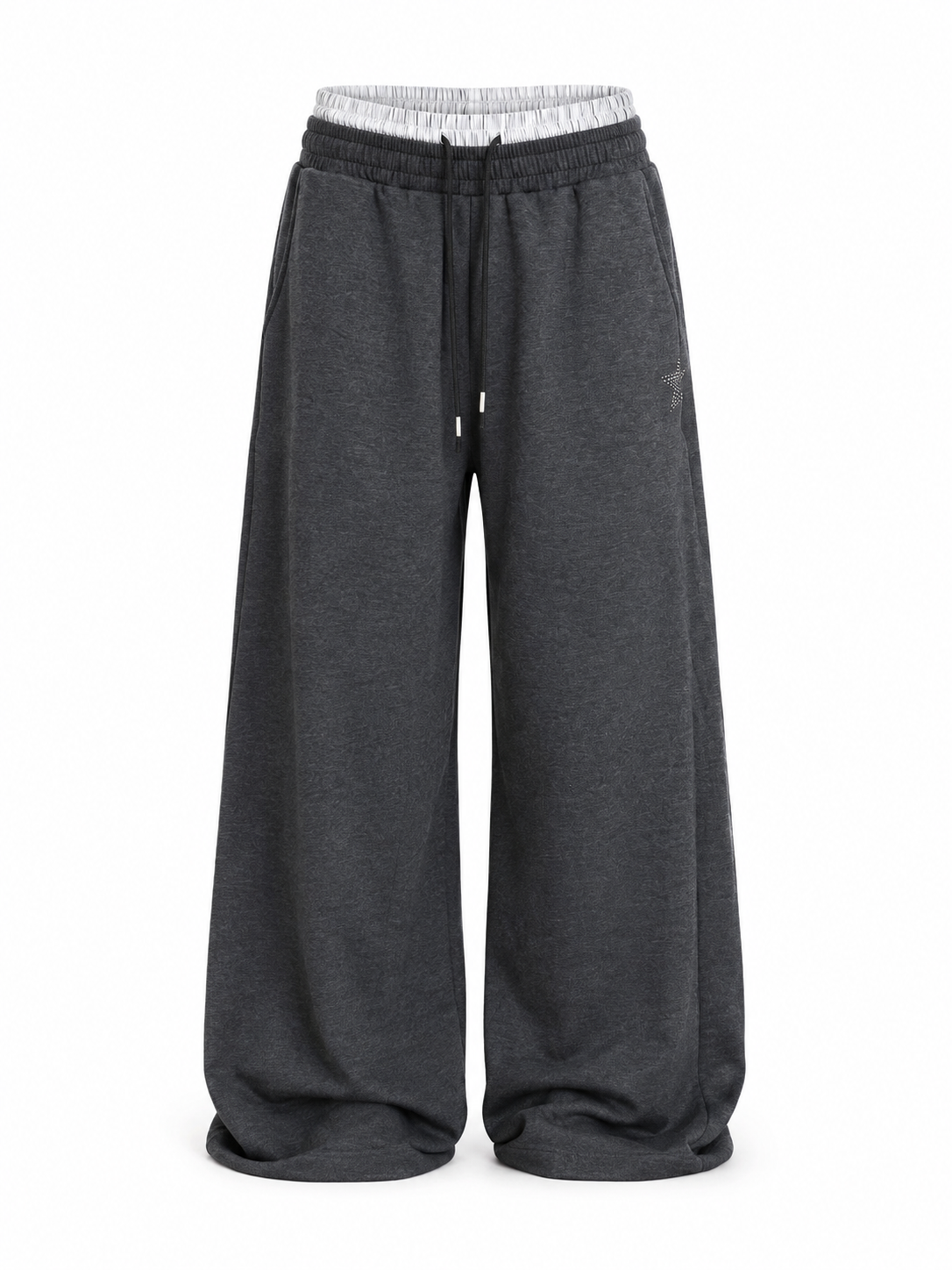 Charcoal double-waist sweatpants alternate front view