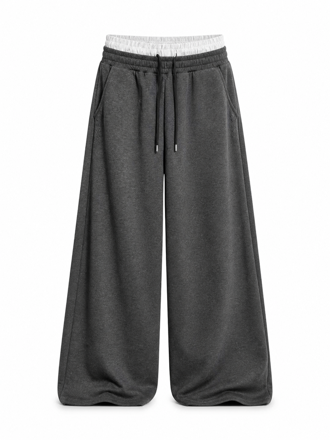 Charcoal double-waist sweatpants angled view
