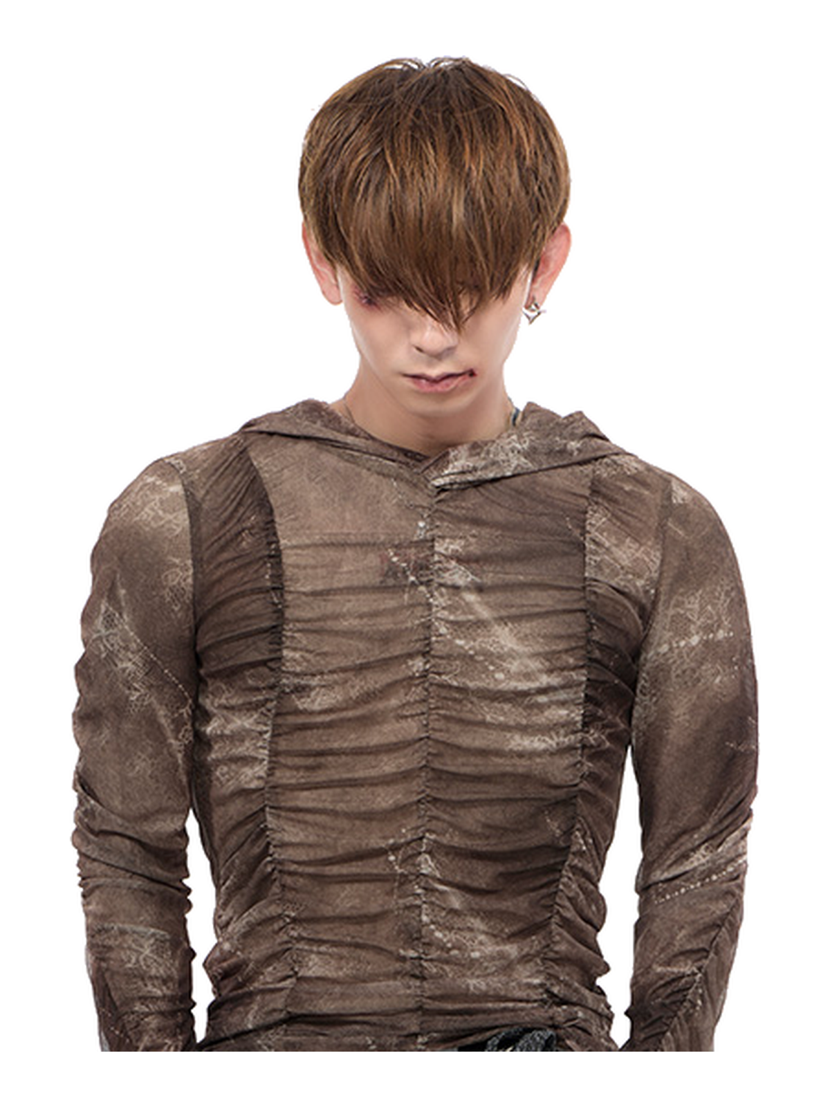 Ruched Sheer Hooded Long-Sleeve Top product view 6