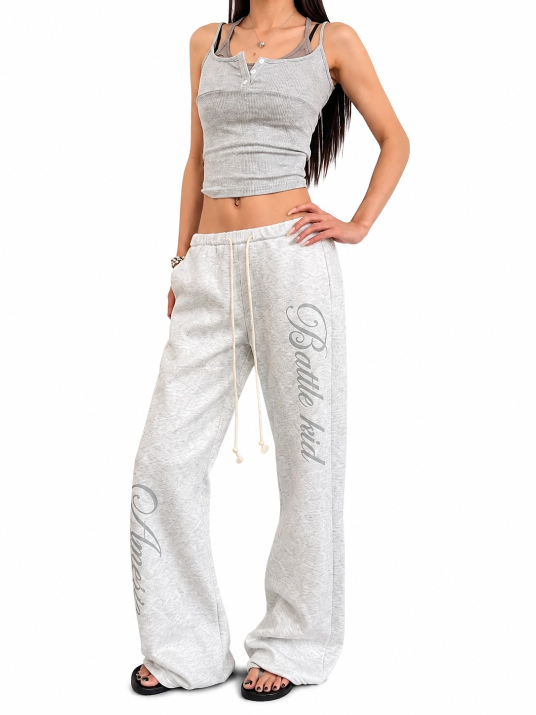 Ace Jolun heather gray graphic wide-leg sweatpants alternate view