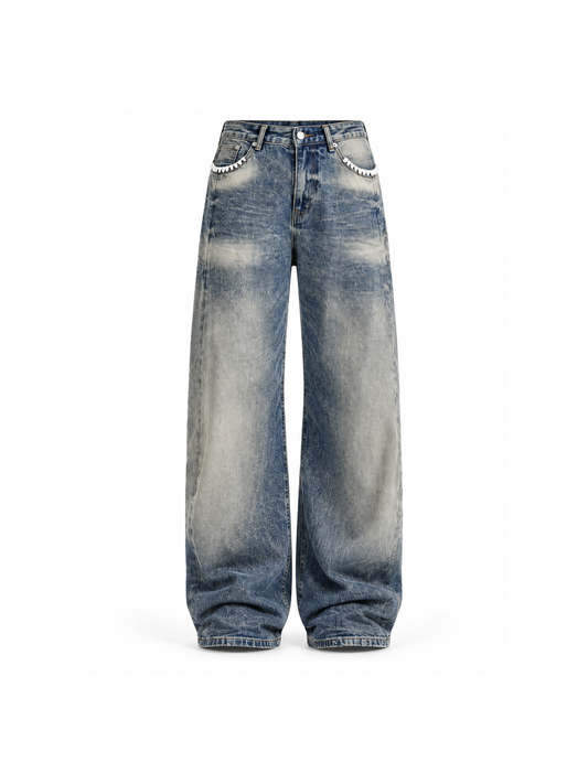 Shell Embroidered Washed Straight-Leg Jeans product image