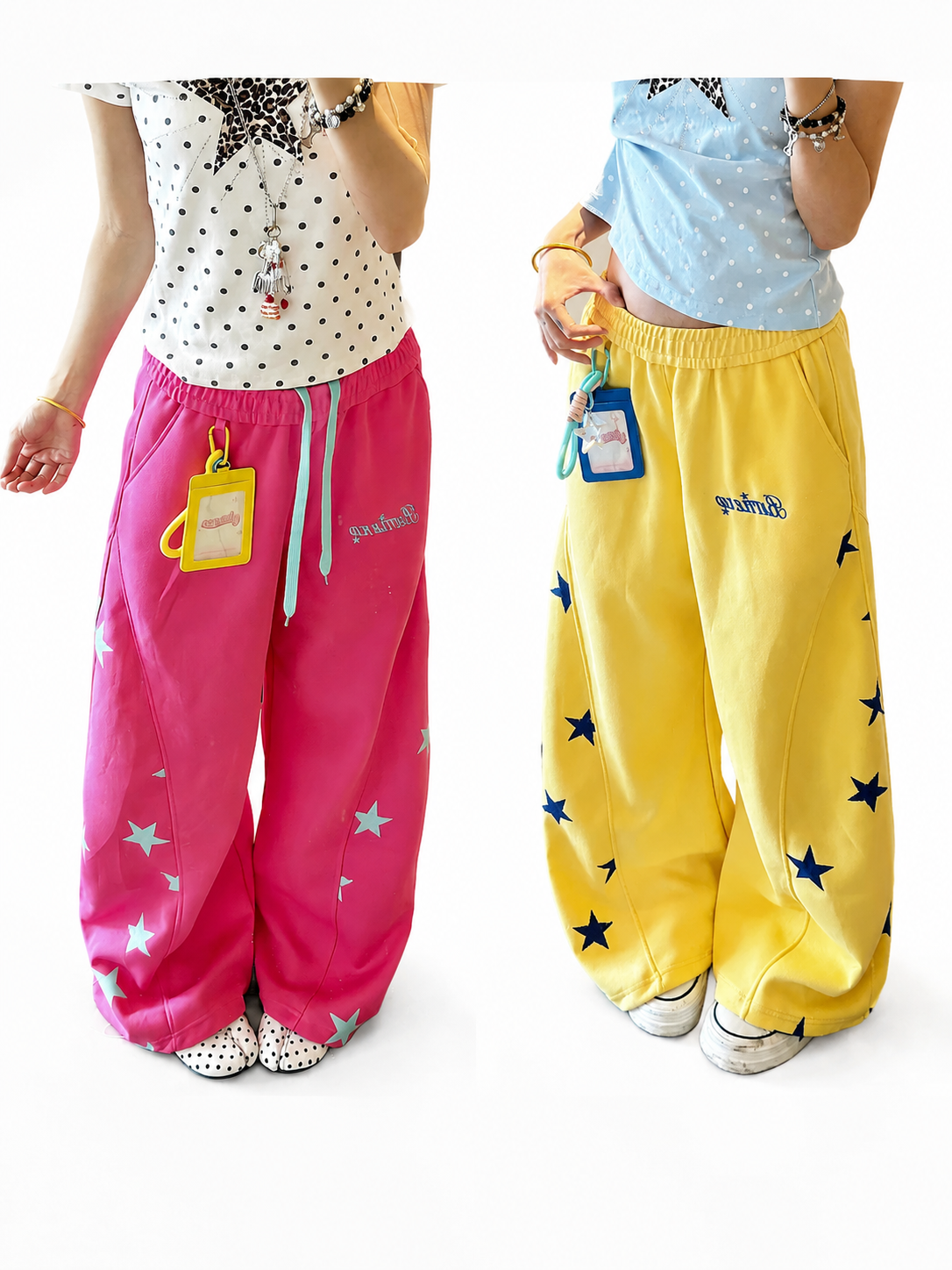 Ace Jolun pink and yellow star sweatpants color view