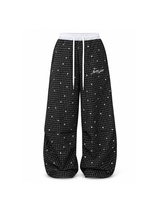 Star Grid Embroidered Wide-Leg Pants product image