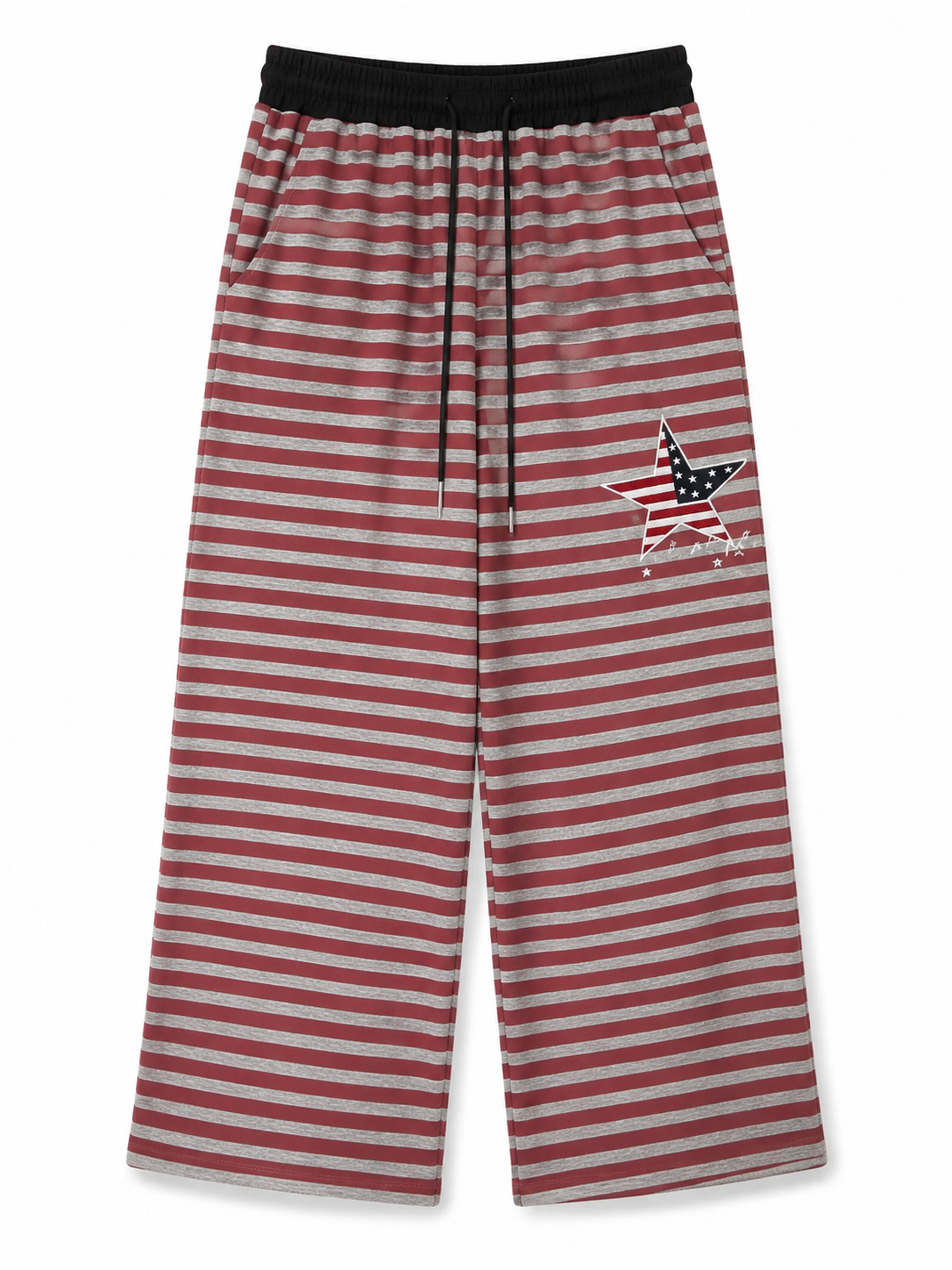 Red gray stripe star ultra-wide-leg sweatpants front view