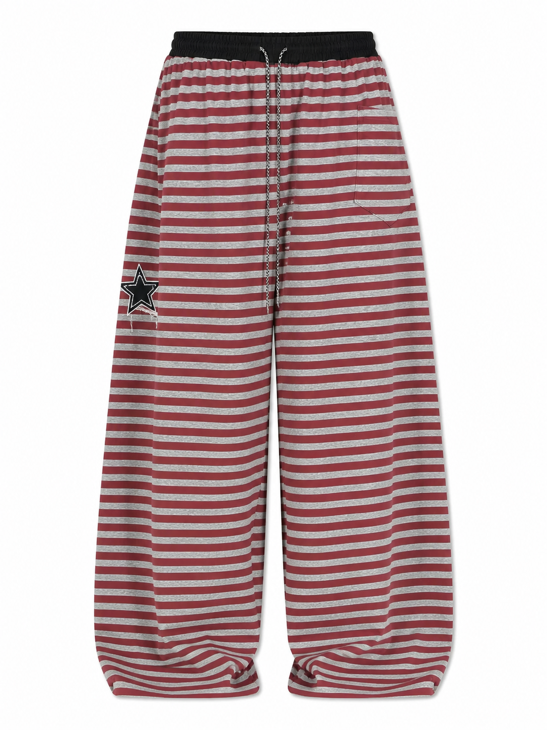 Red gray stripe star sweatpants back view