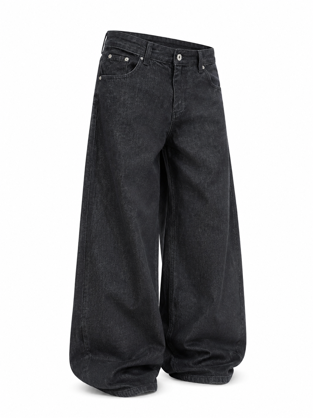 Black ultra-wide-leg jeans angled front view