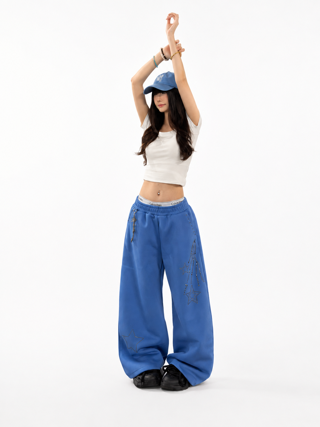 Ace Jolun blue studded star sweatpants full view