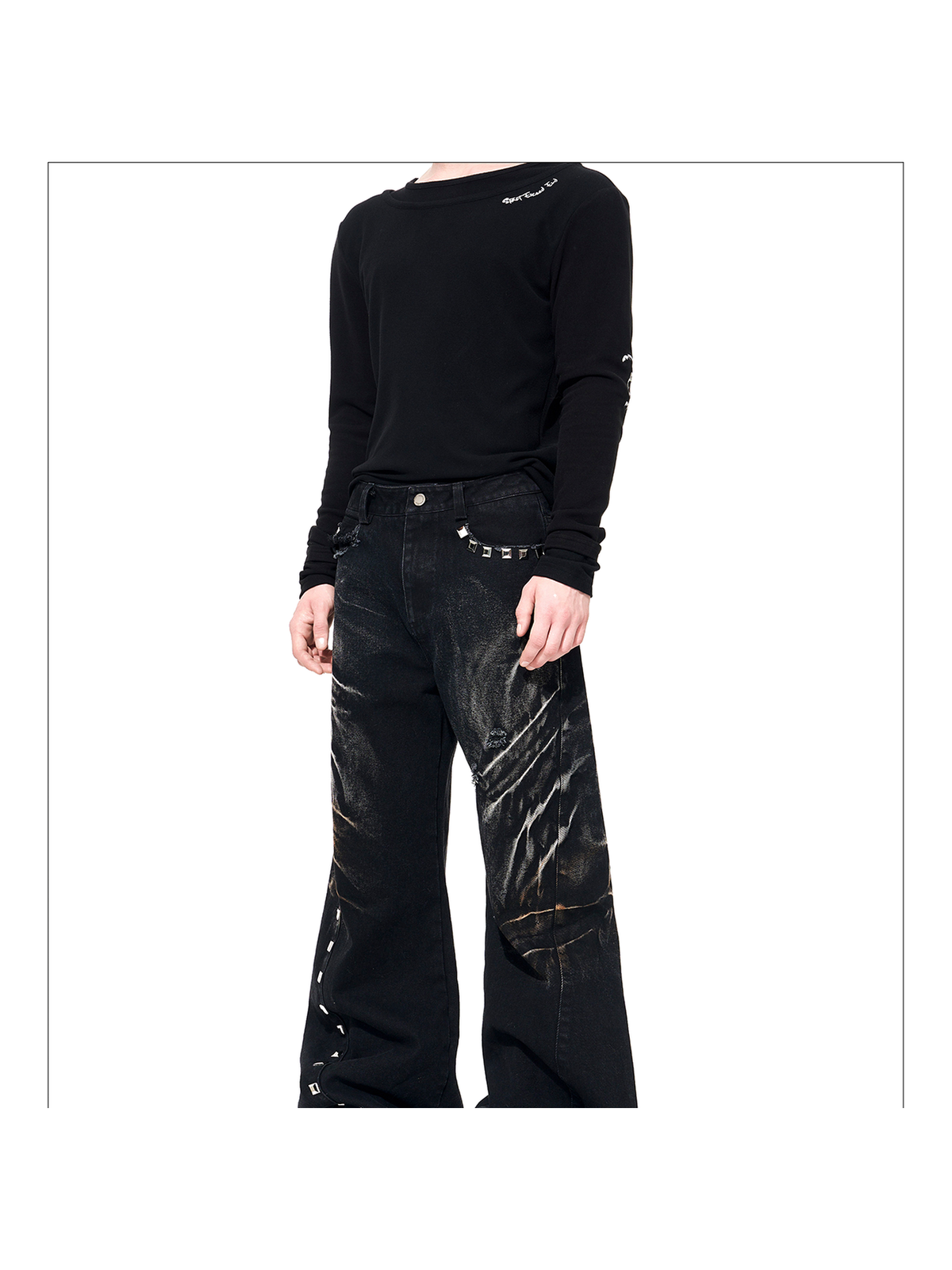 Studded Whisker-Wash Wide-Leg Jeans product view 2