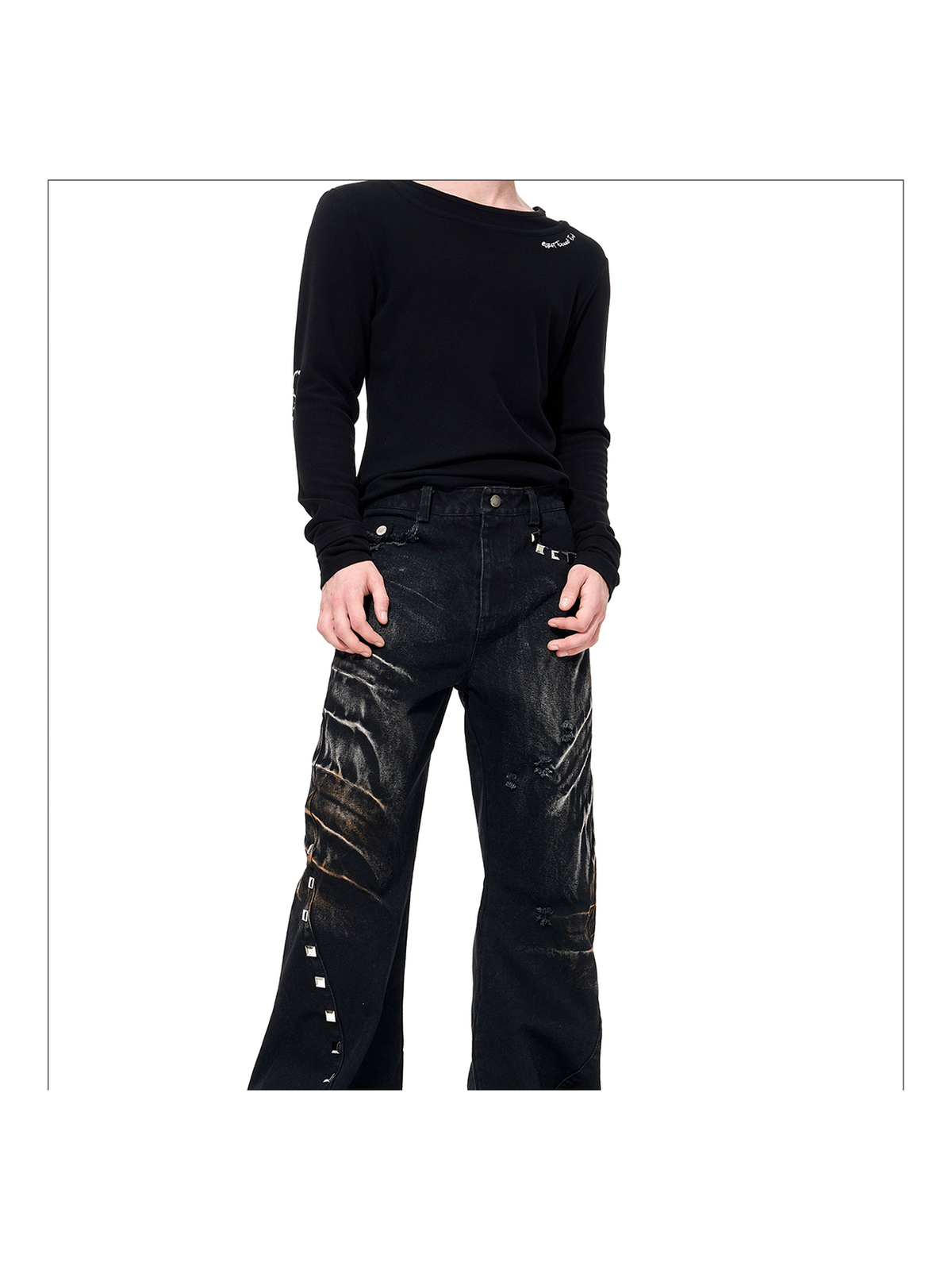 Studded Whisker-Wash Wide-Leg Jeans product view 3