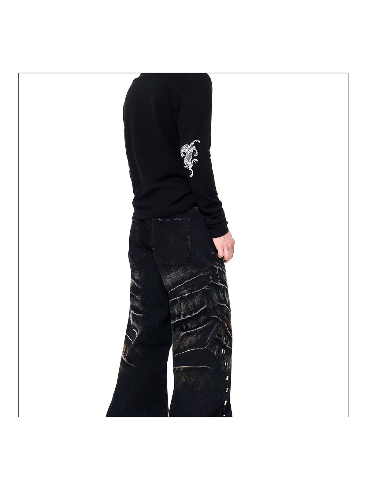Studded Whisker-Wash Wide-Leg Jeans product view 4
