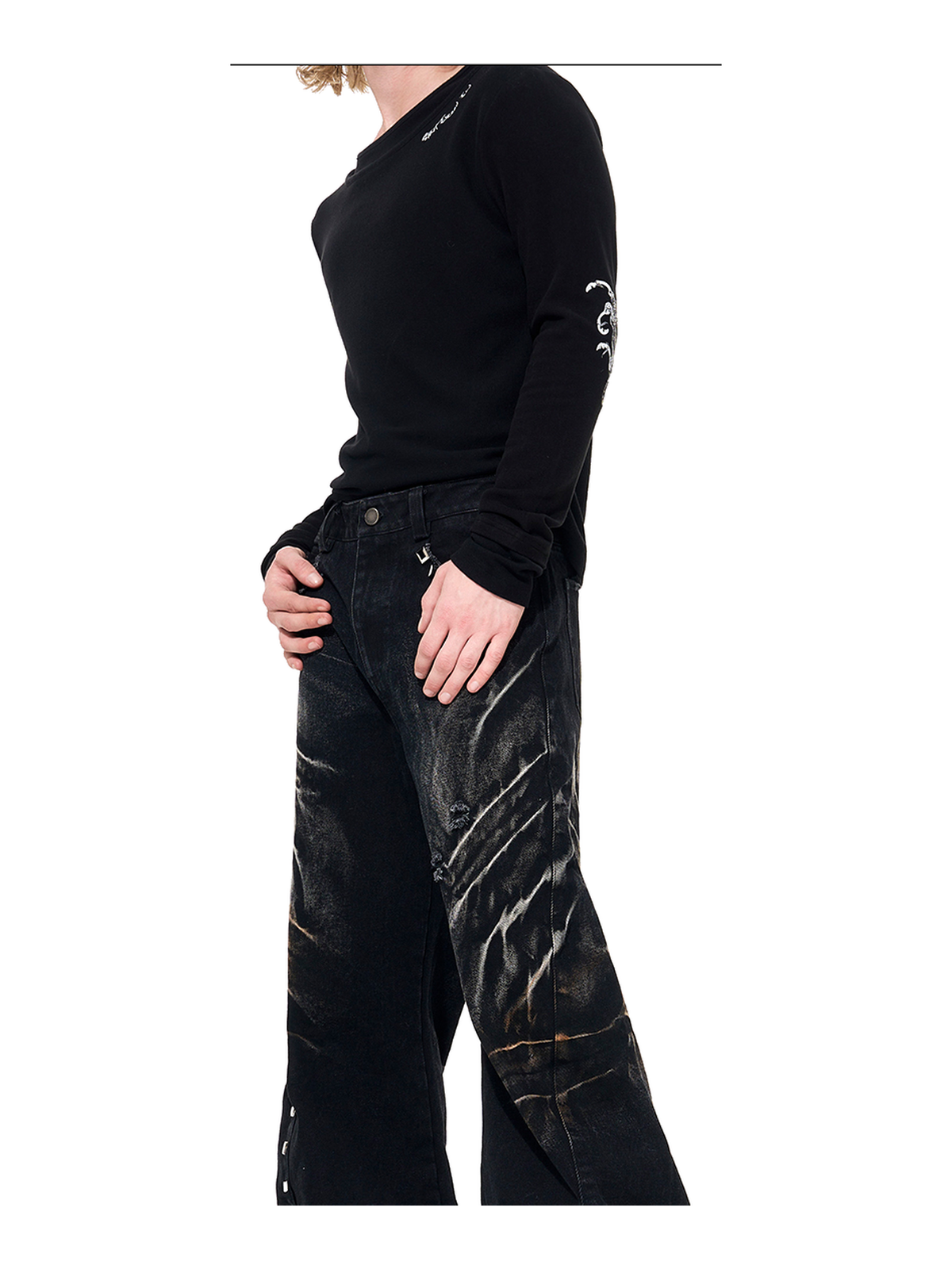 Studded Whisker-Wash Wide-Leg Jeans product view 5