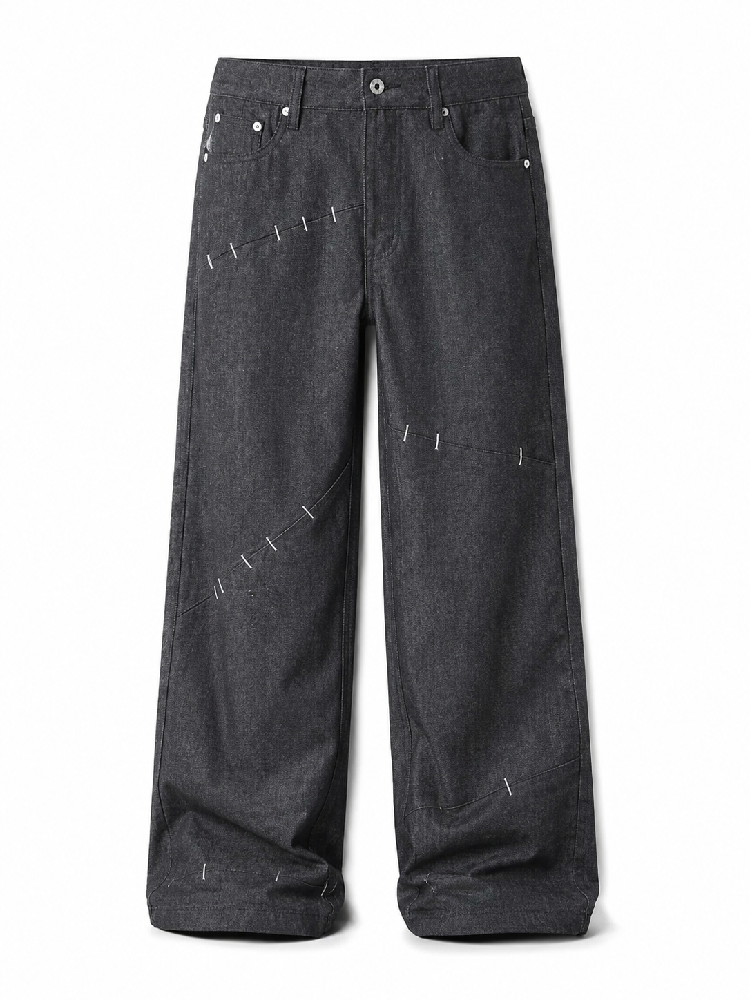 Washed black cotton jeans front view