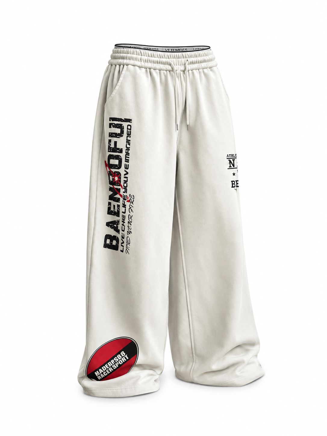 Ivory graphic sweatpants angled view