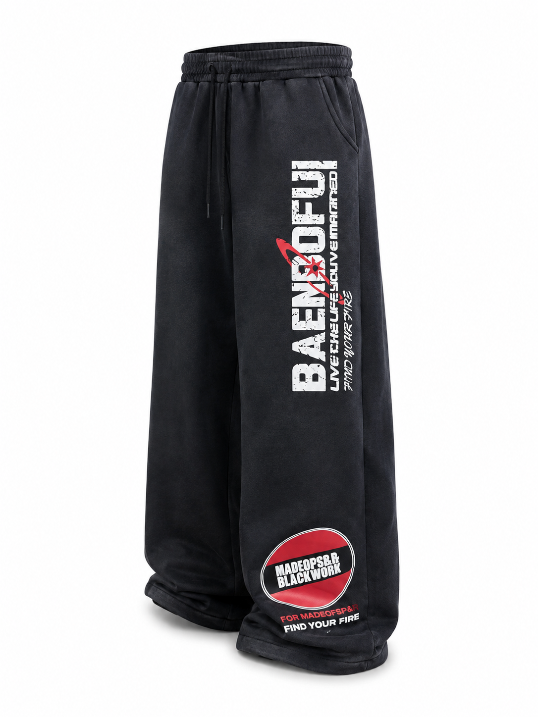 Black graphic sweatpants side view